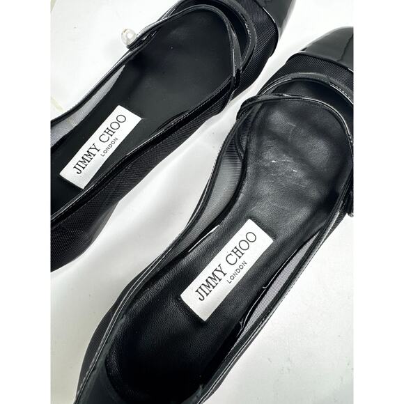 Jimmy Choo Patent Leather Semi-Sheer Ballet Flats Black Leather Slip-On 37.5 - Picture 4 of 10